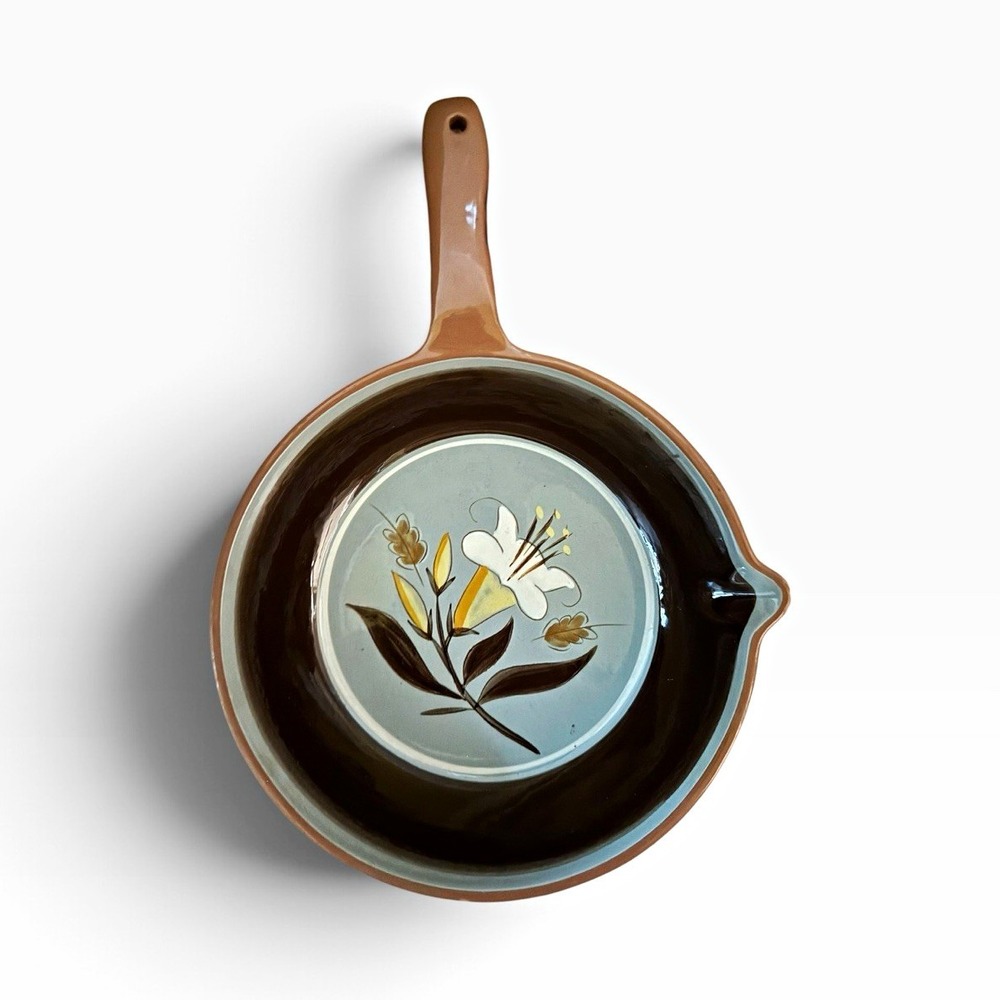 Stangl Vintage Ceramic Skillet Pour Spout 1712 Golden Harvest Brown 7in 1qt